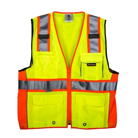 Class 2 Safety Vest With Pockets And Zipper Closure, 3M Strips, XXXL